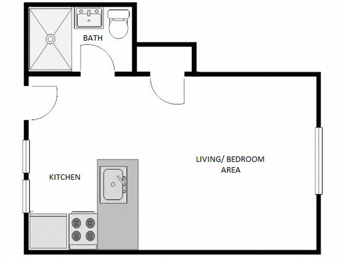 Floor plan for studio, 1 bath, 290 sqft